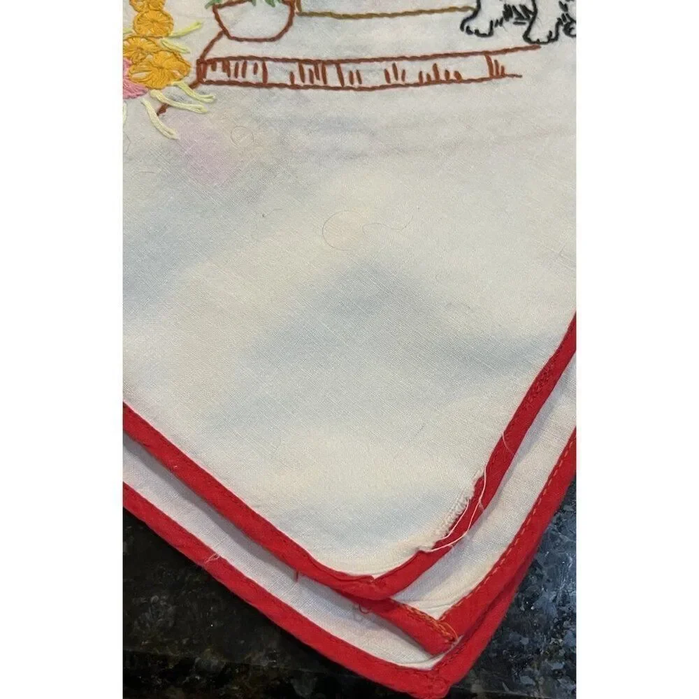Hand Embroidered Scottish Terrier Bridge Card Table Tablecloth Scottie Dog